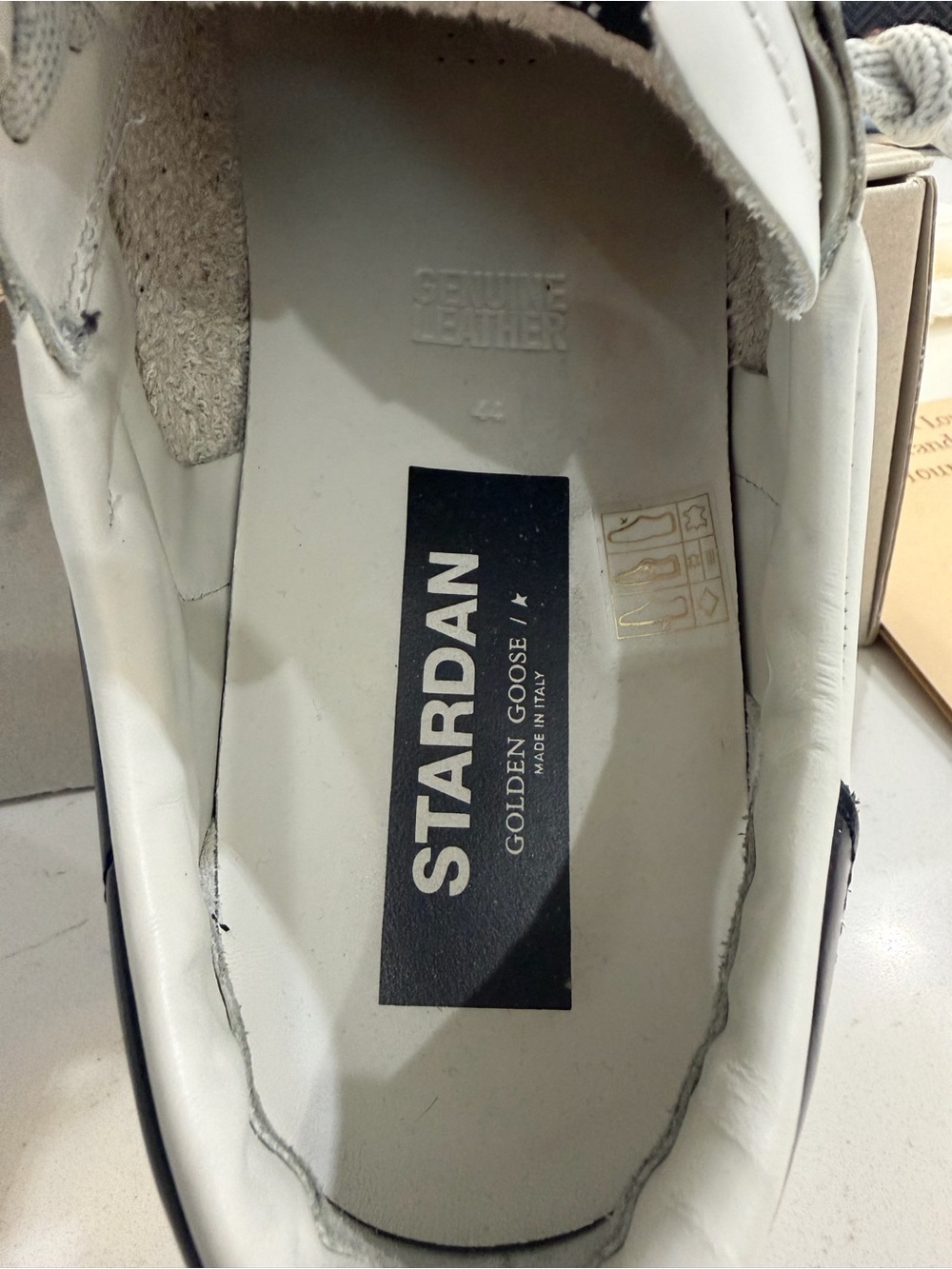 Golden Goose StarDan White Leather Low-Top Sneakers with Gray Star and Navy Heel - Picture 6 of 8